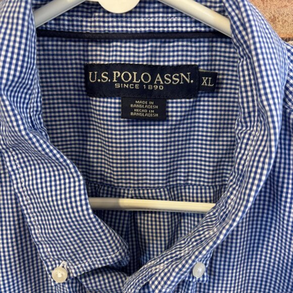 U.S. Polo Assn. Mens Blue Gingham Button-Down Short Sleeve Shirt XL - Picture 4 of 6